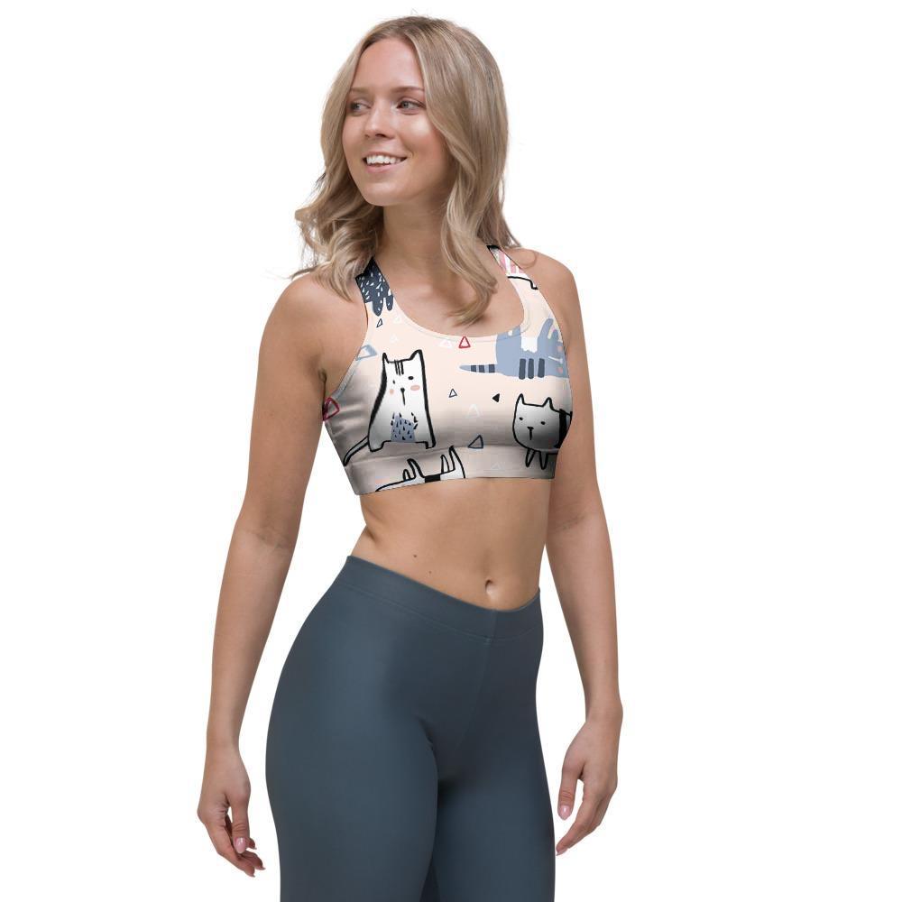 Doodle Cat Print Sports Bra-grizzshop