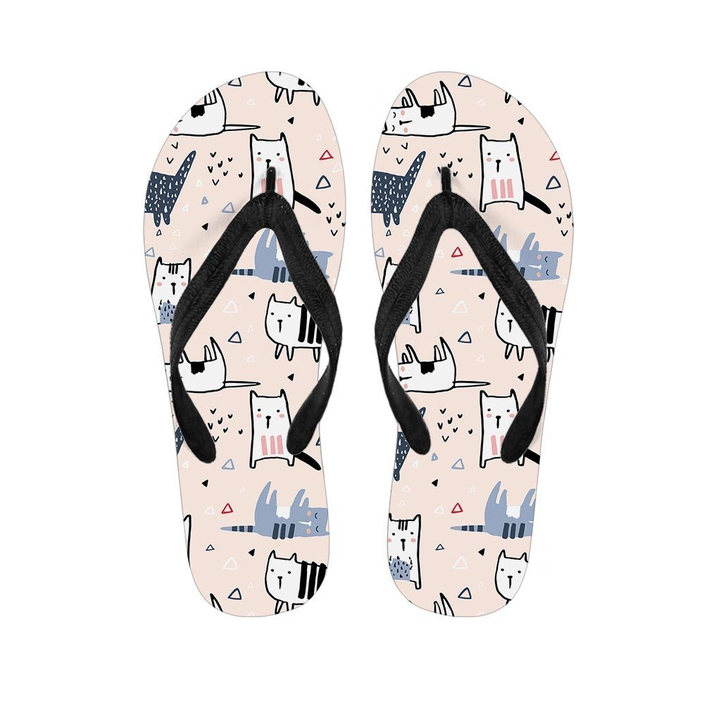 Doodle Cat Print Women's Flip Flops-grizzshop