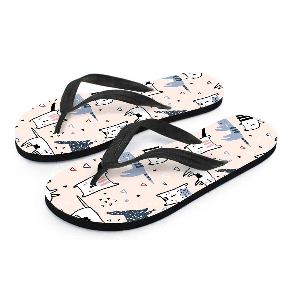 Doodle Cat Print Women's Flip Flops-grizzshop