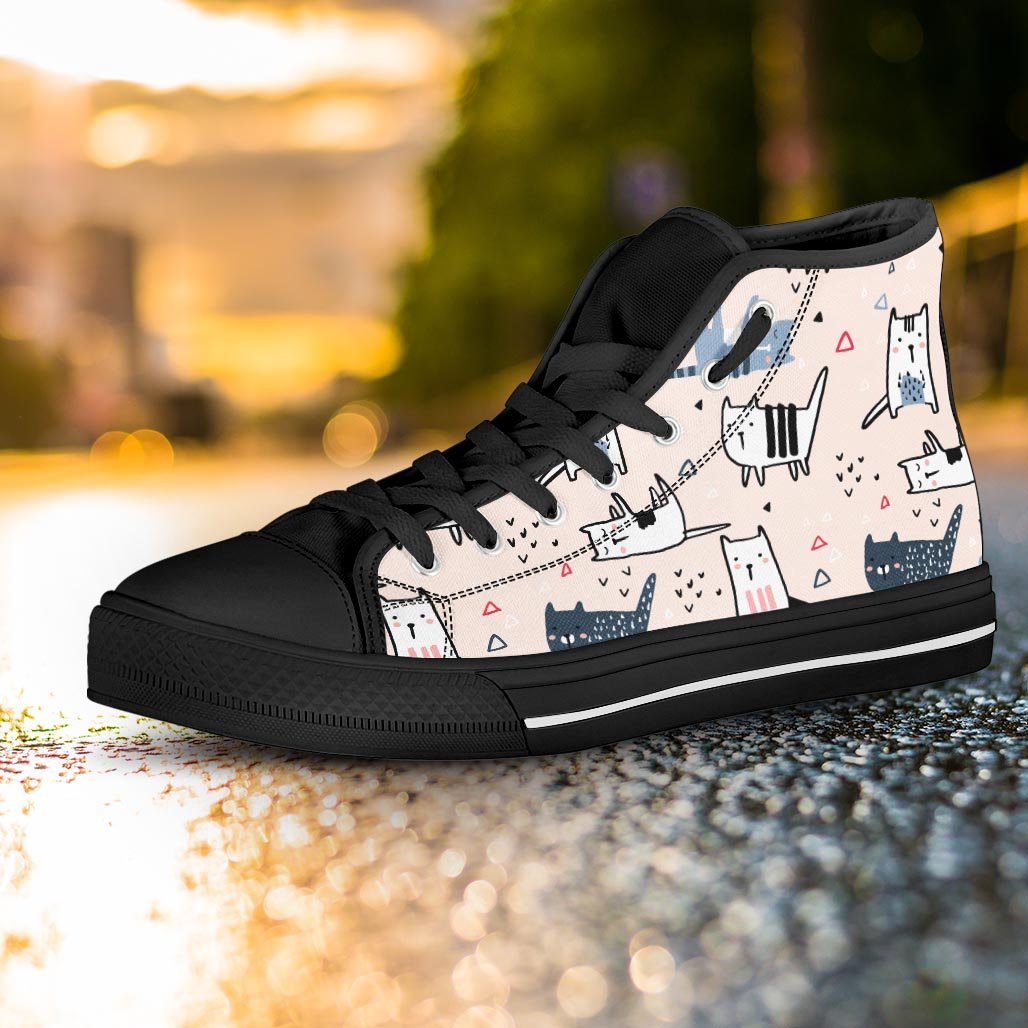 Doodle Cat Print Women's High Top Shoes-grizzshop