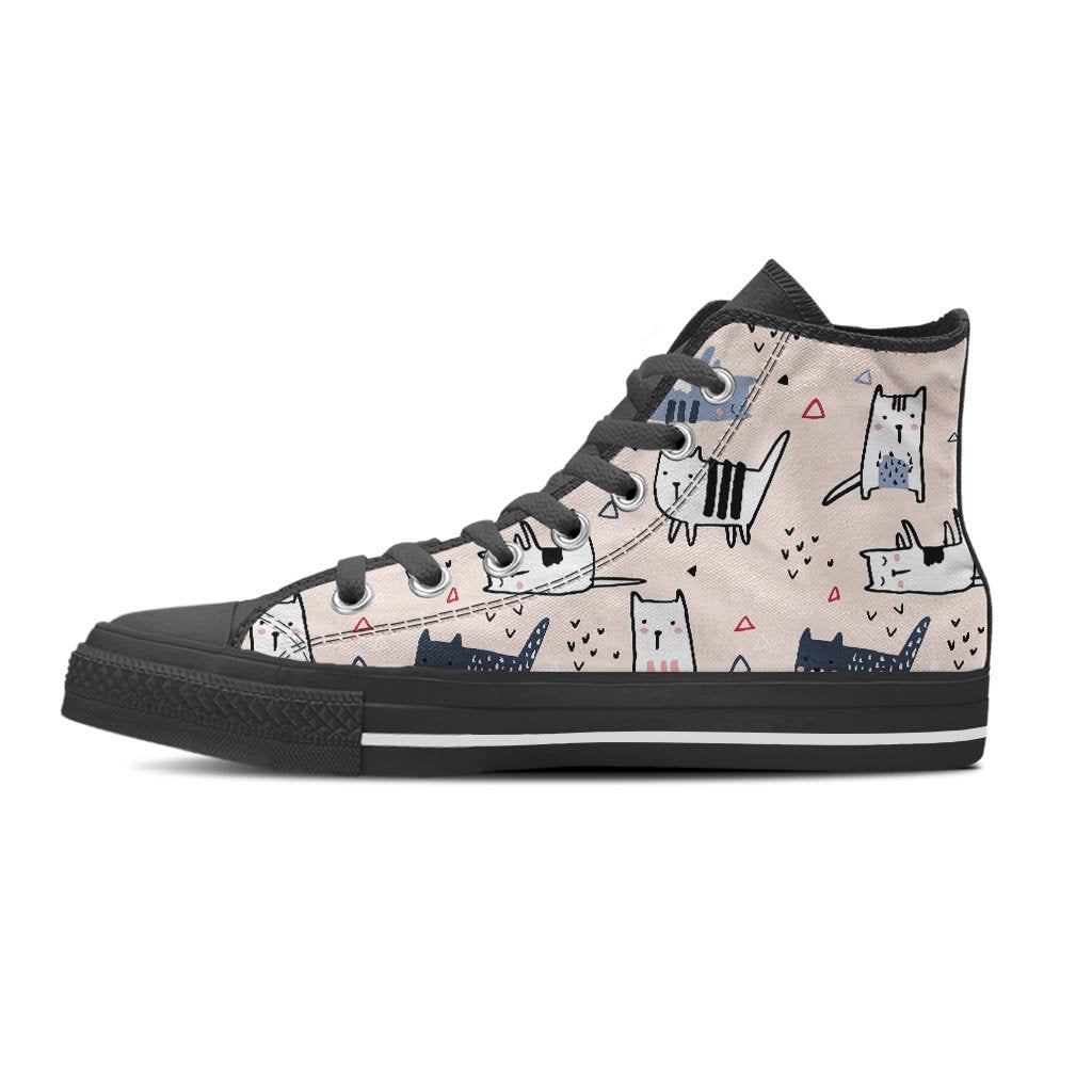Doodle Cat Print Women's High Top Shoes-grizzshop