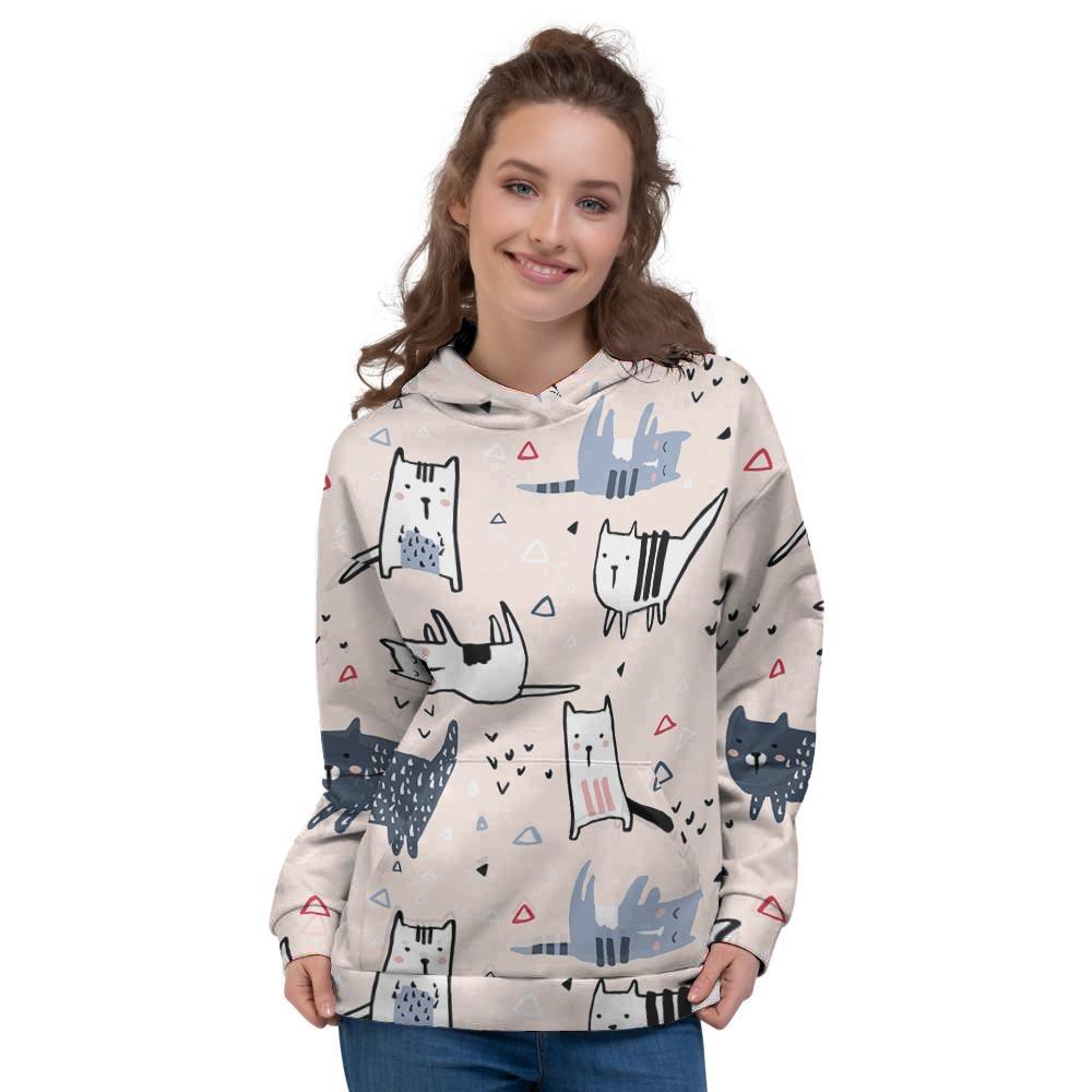 Doodle Cat Print Women's Hoodie-grizzshop