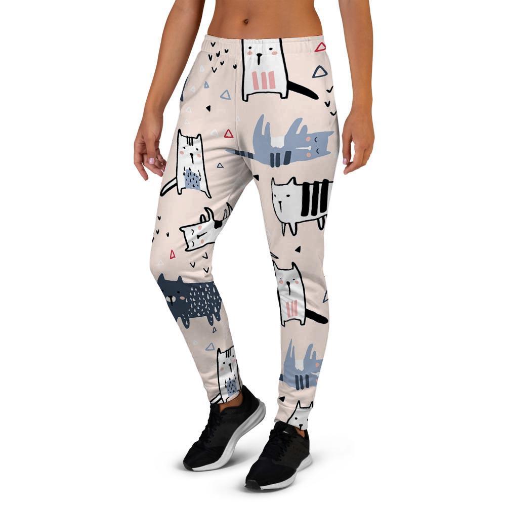 Doodle Cat Print Women's Joggers-grizzshop