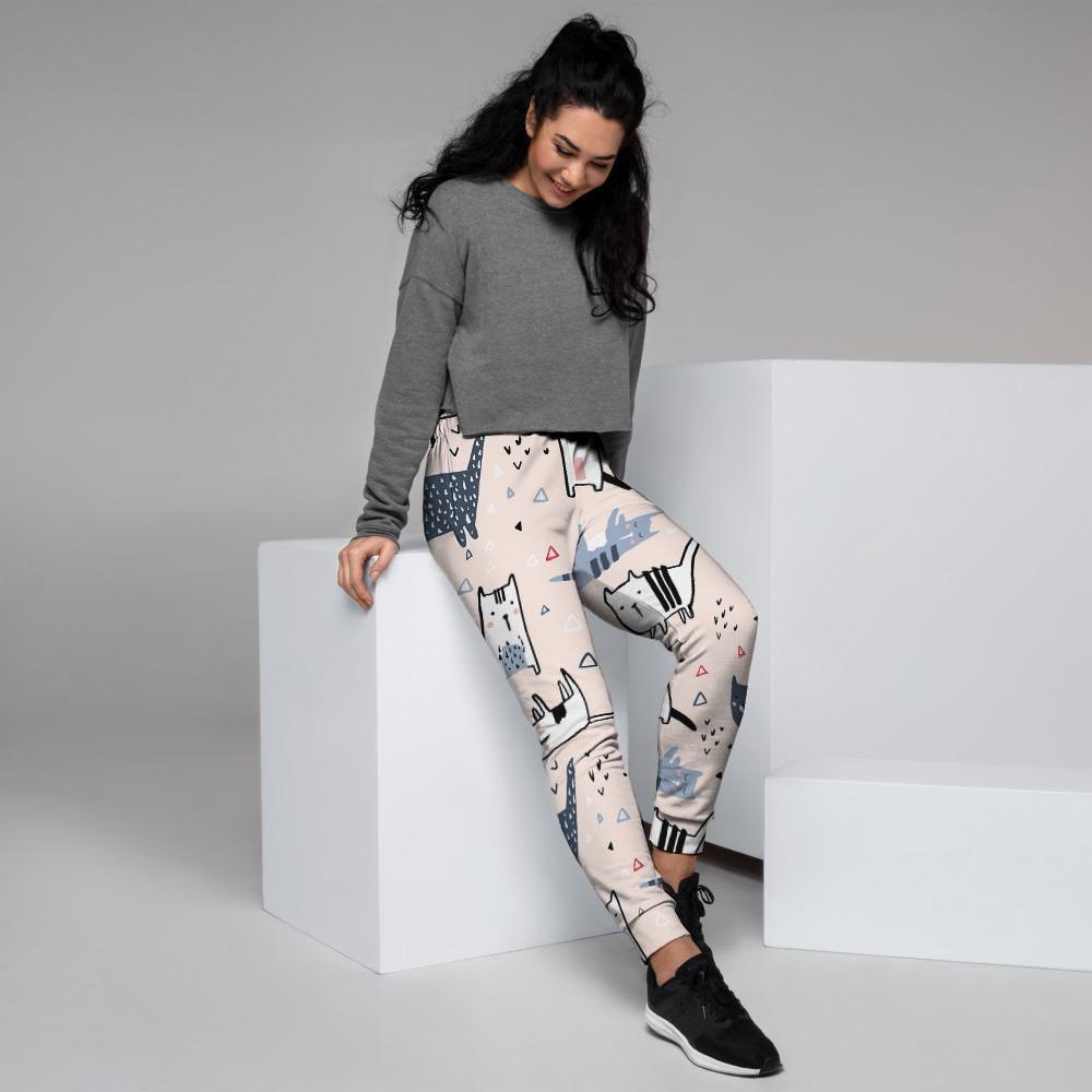 Doodle Cat Print Women's Joggers-grizzshop