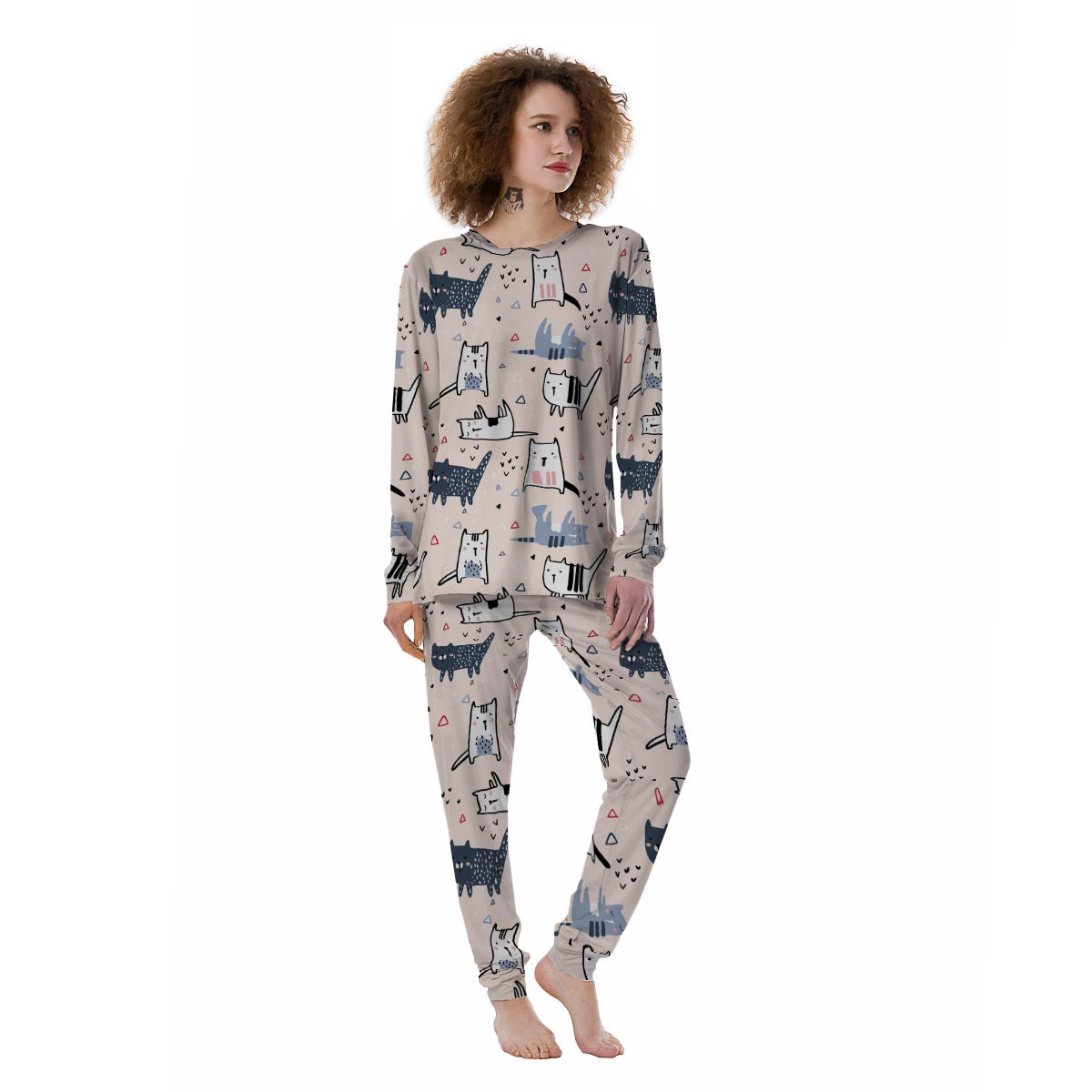 Doodle Cat Print Women's Pajamas-grizzshop