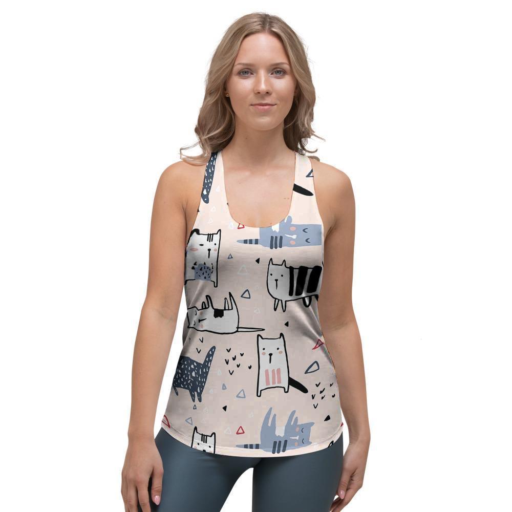 Doodle Cat Print Women's Racerback Tank Top-grizzshop