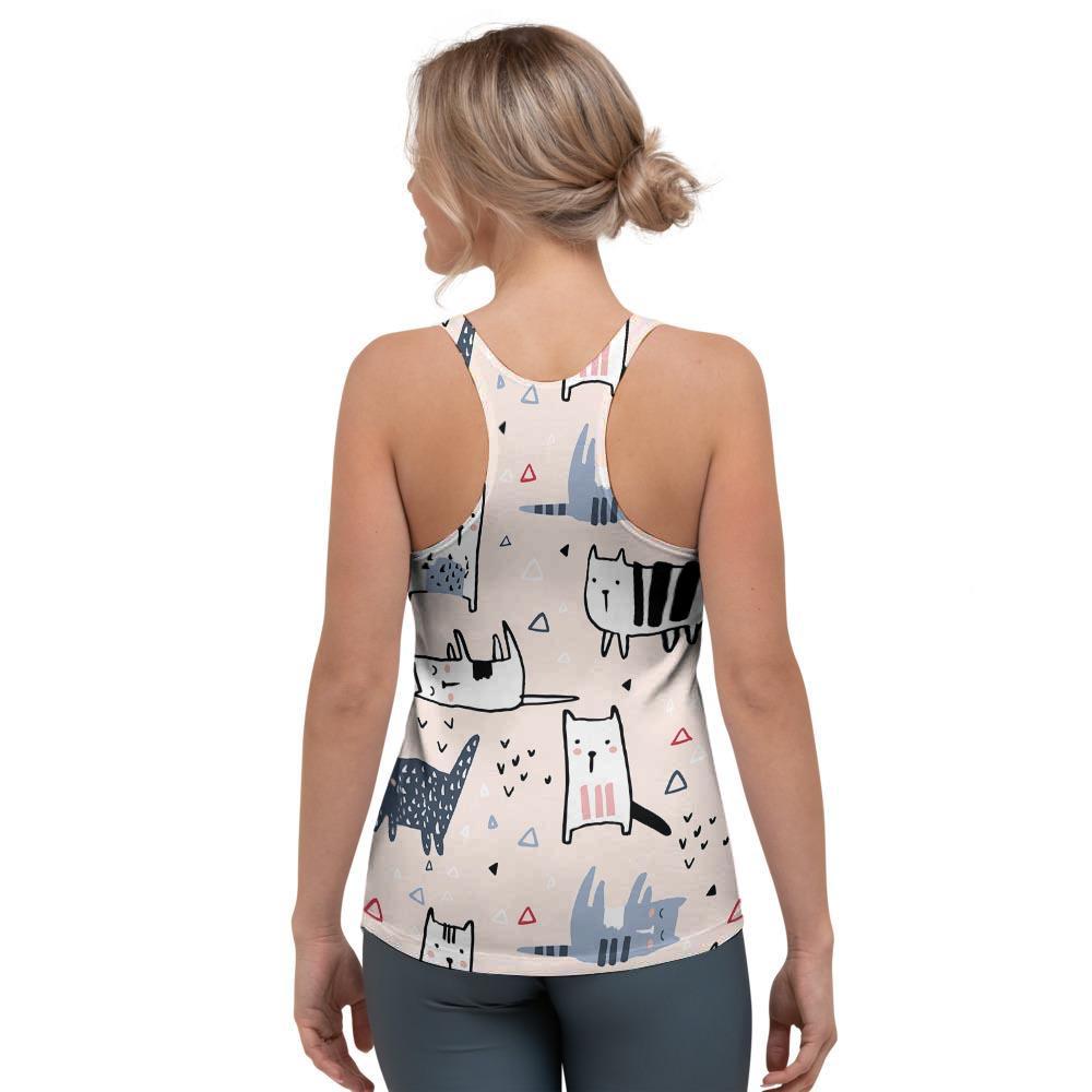 Doodle Cat Print Women's Racerback Tank Top-grizzshop