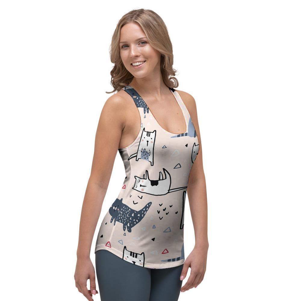 Doodle Cat Print Women's Racerback Tank Top-grizzshop