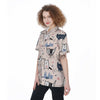 Doodle Cat Print Women's Short Sleeve Shirts-grizzshop