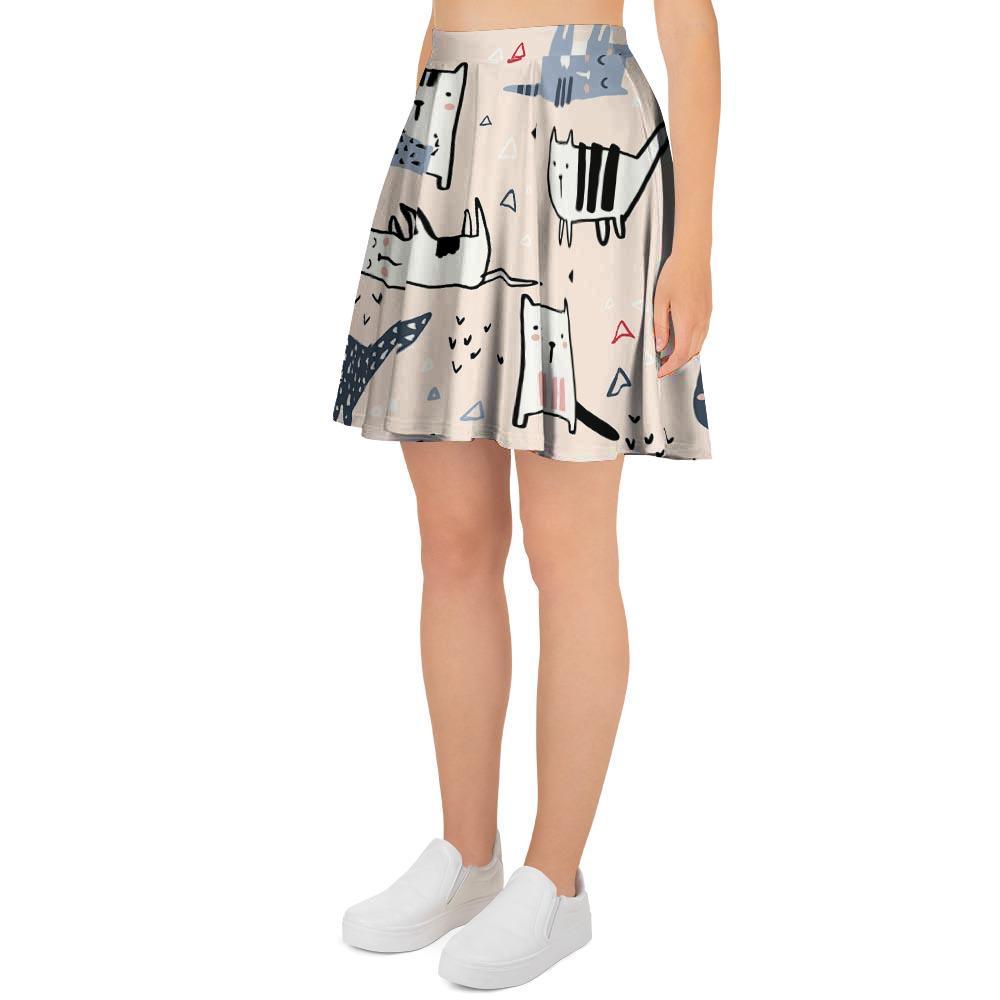 Doodle Cat Print Women's Skirt-grizzshop