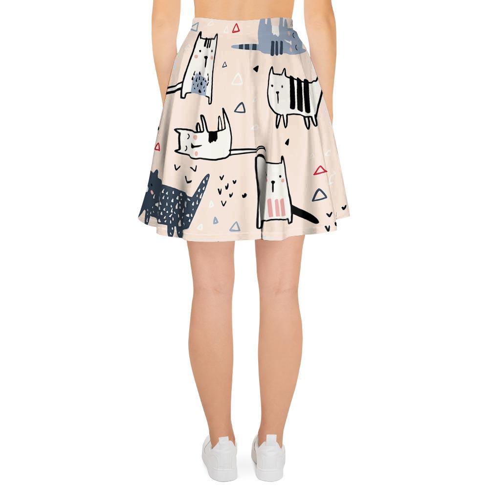 Doodle Cat Print Women's Skirt-grizzshop