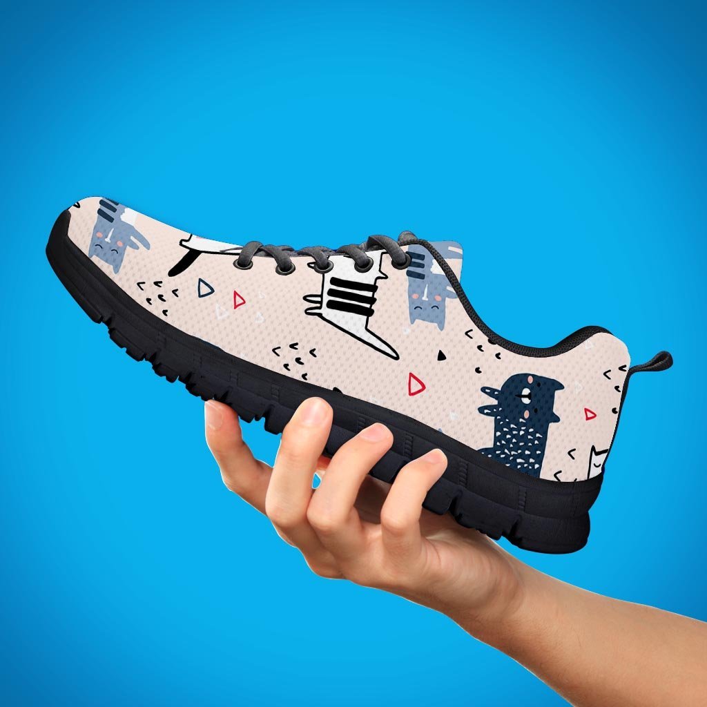 Doodle Cat Print Women's Sneakers-grizzshop