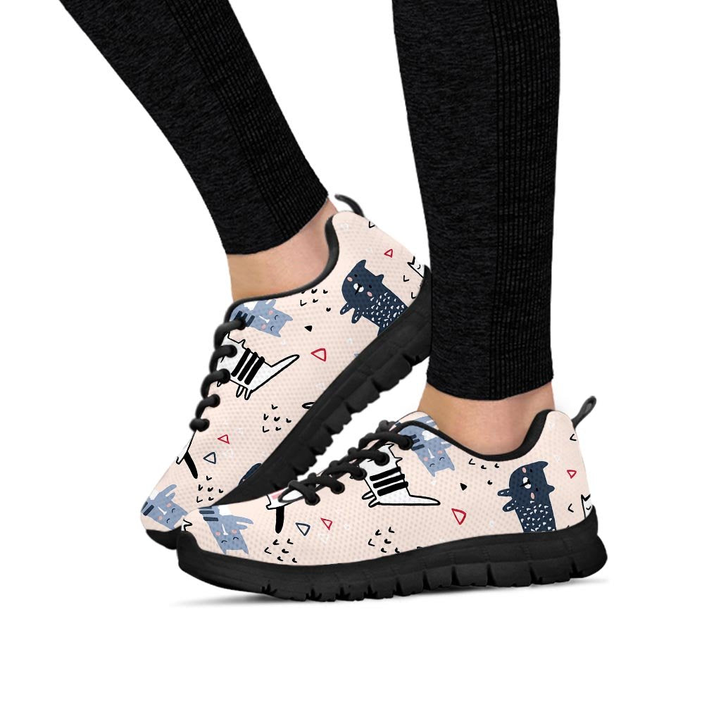 Doodle Cat Print Women's Sneakers-grizzshop