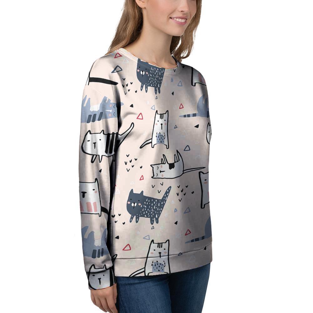 Doodle Cat Print Women's Sweatshirt-grizzshop