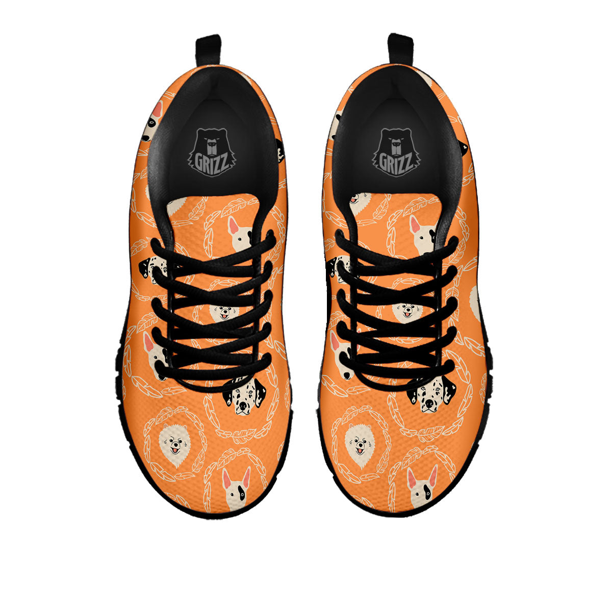 Doodle Dog Orange Print Pattern Black Sneaker-grizzshop