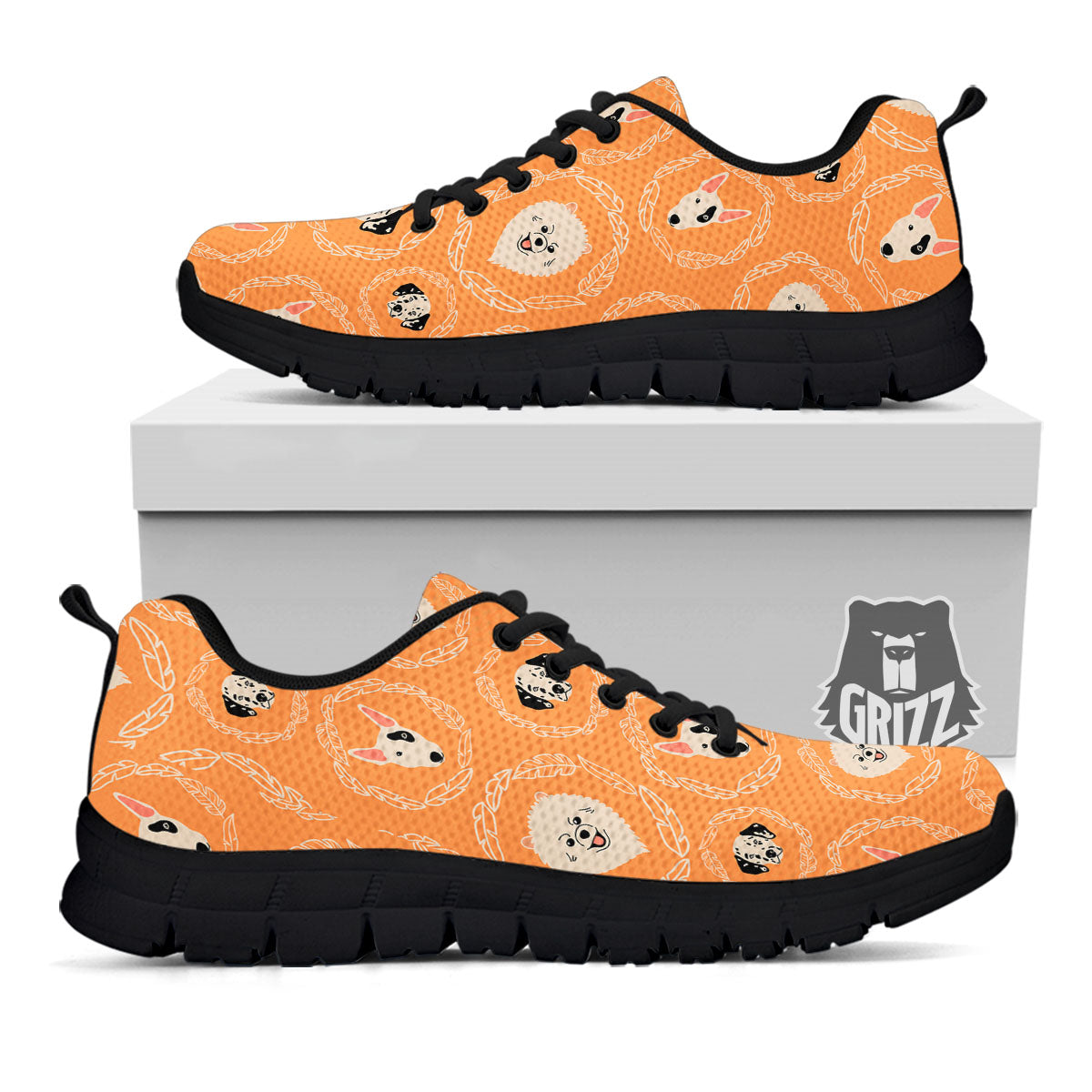 Doodle Dog Orange Print Pattern Black Sneaker-grizzshop