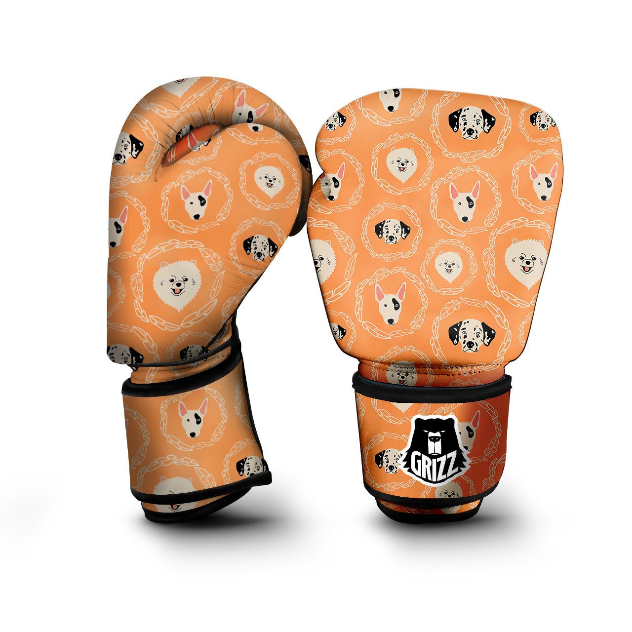 Doodle Dog Orange Print Pattern Boxing Gloves-grizzshop