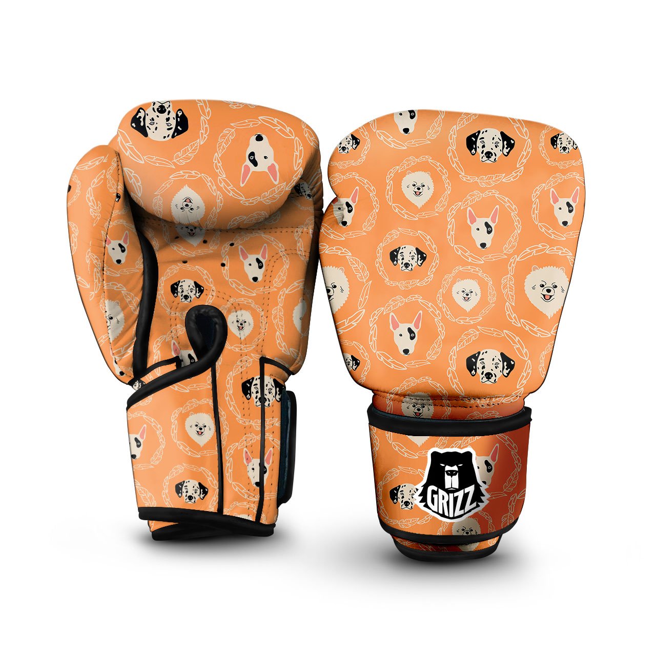 Doodle Dog Orange Print Pattern Boxing Gloves-grizzshop