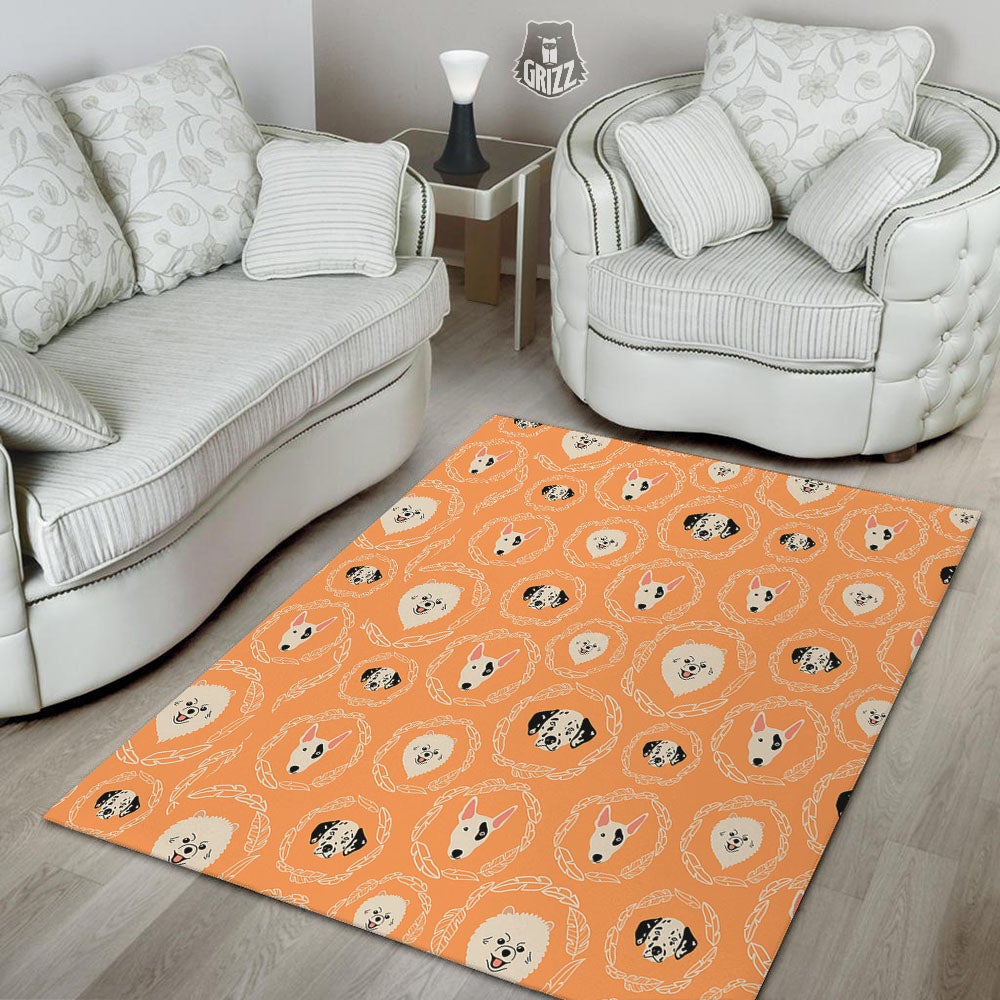 Doodle Dog Orange Print Pattern Floor Mat-grizzshop