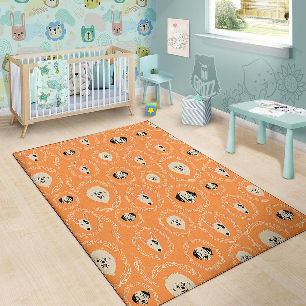 Doodle Dog Orange Print Pattern Floor Mat-grizzshop