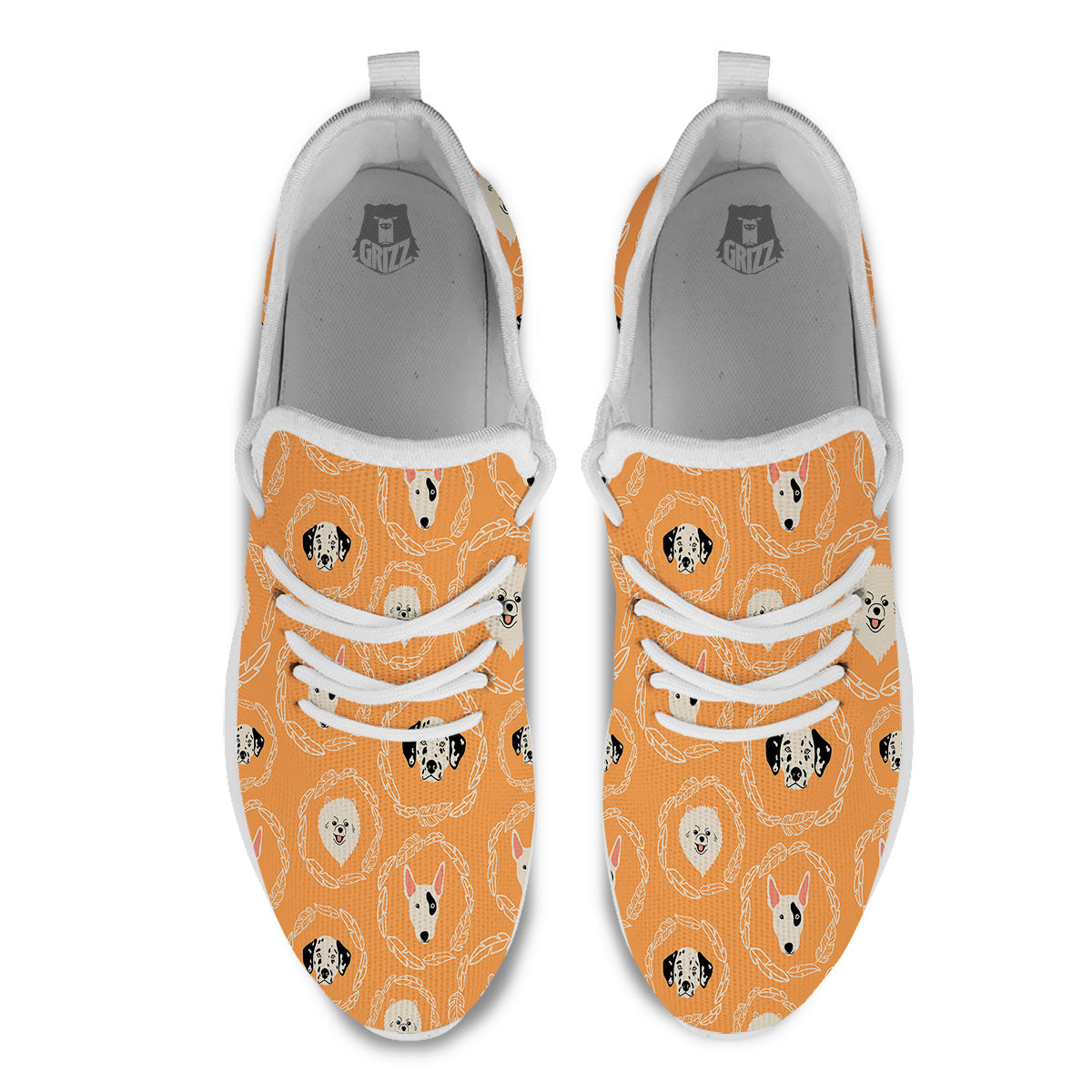 Doodle Dog Orange Print Pattern White Athletic Shoes-grizzshop