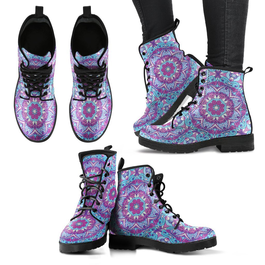 Doodle Flower Women's Leather Boots-grizzshop