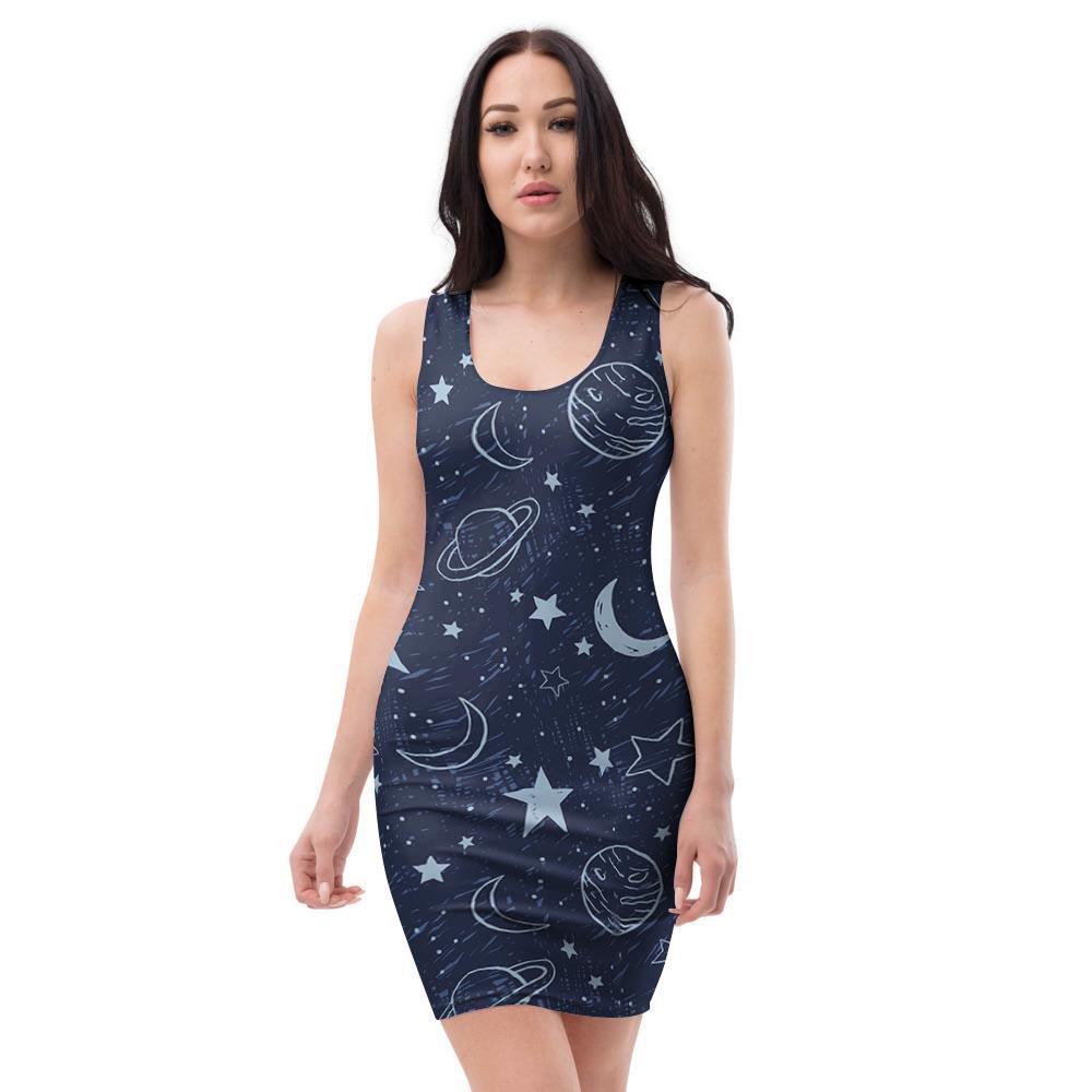 Doodle Galaxy Space Bodycon Dress-grizzshop