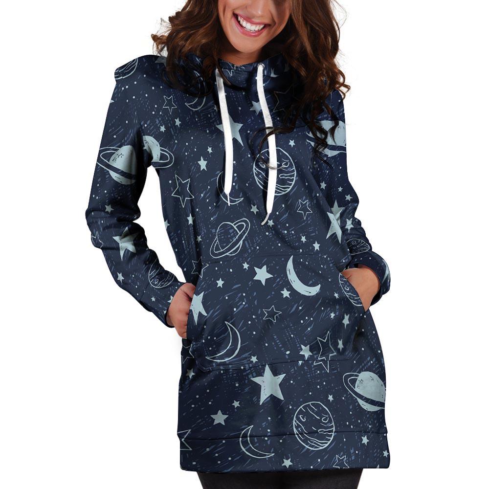 Doodle Galaxy Space Hoodie Dress-grizzshop