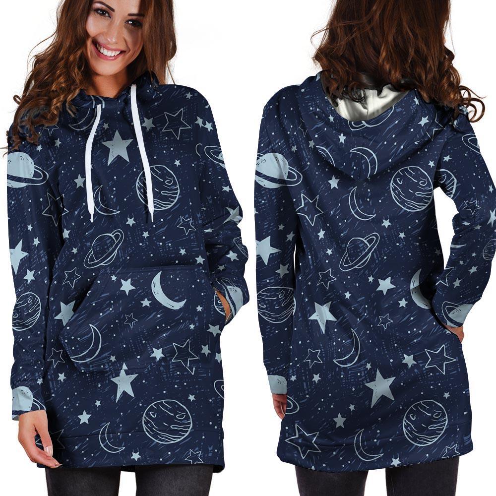 Doodle Galaxy Space Hoodie Dress-grizzshop