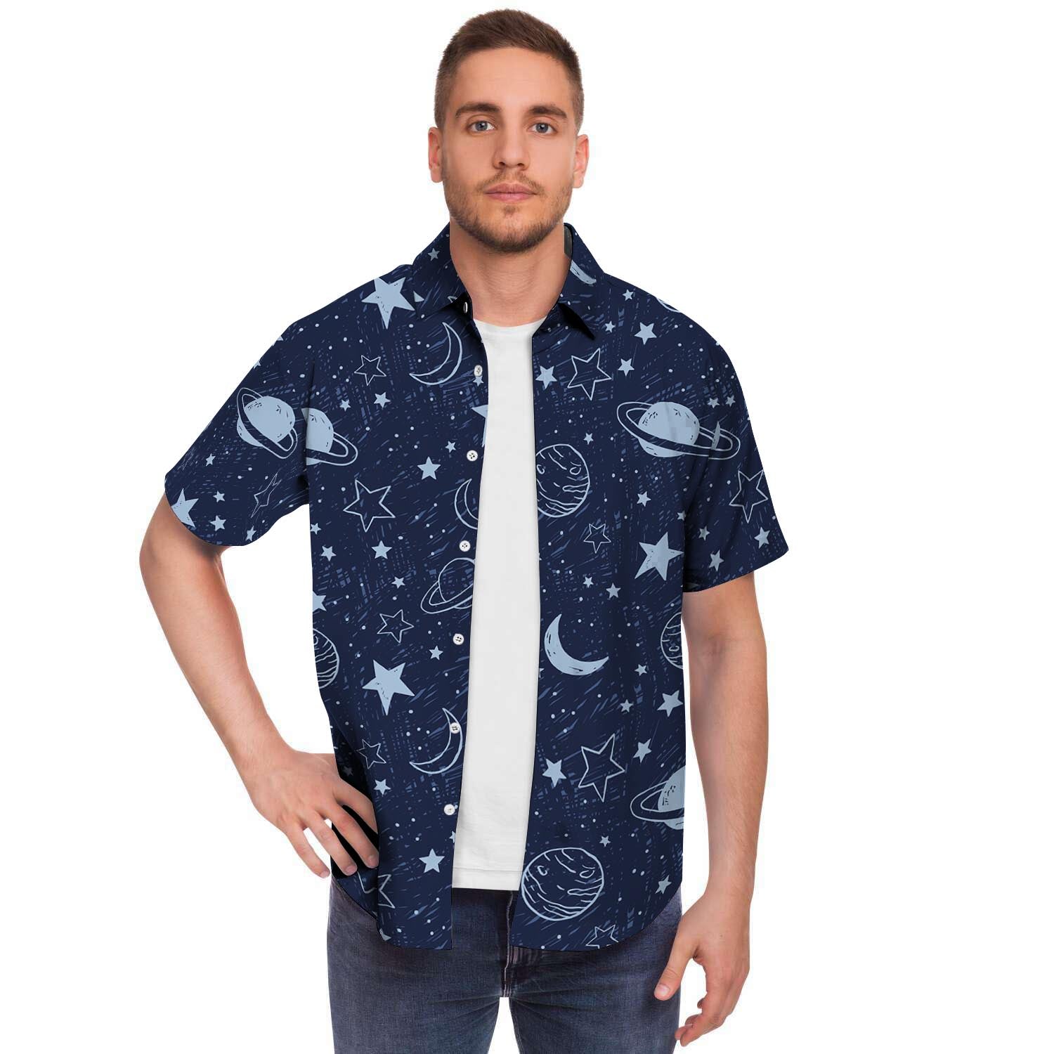 Doodle Galaxy Space Men's Short Sleeve Shirt-grizzshop