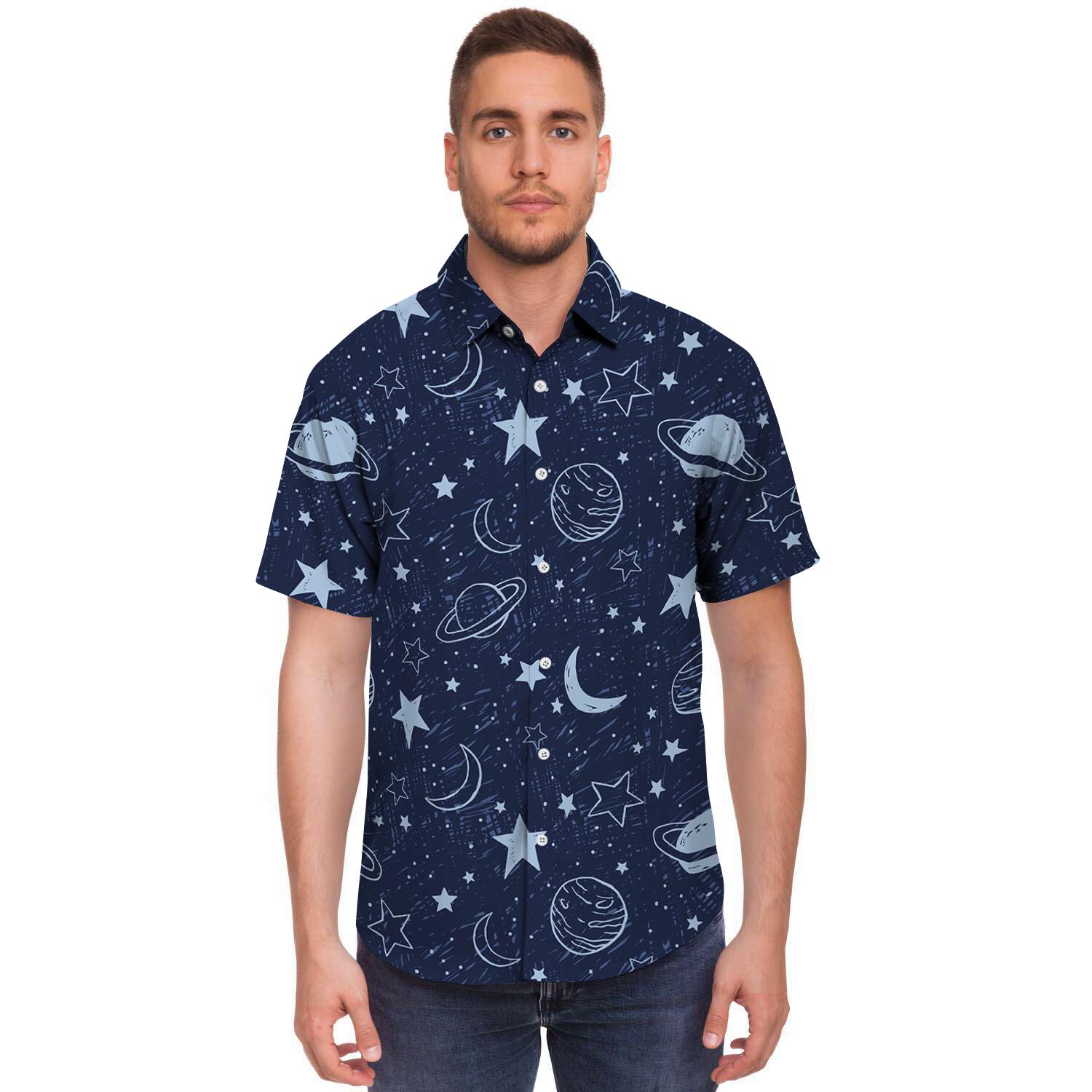 Doodle Galaxy Space Men's Short Sleeve Shirt-grizzshop