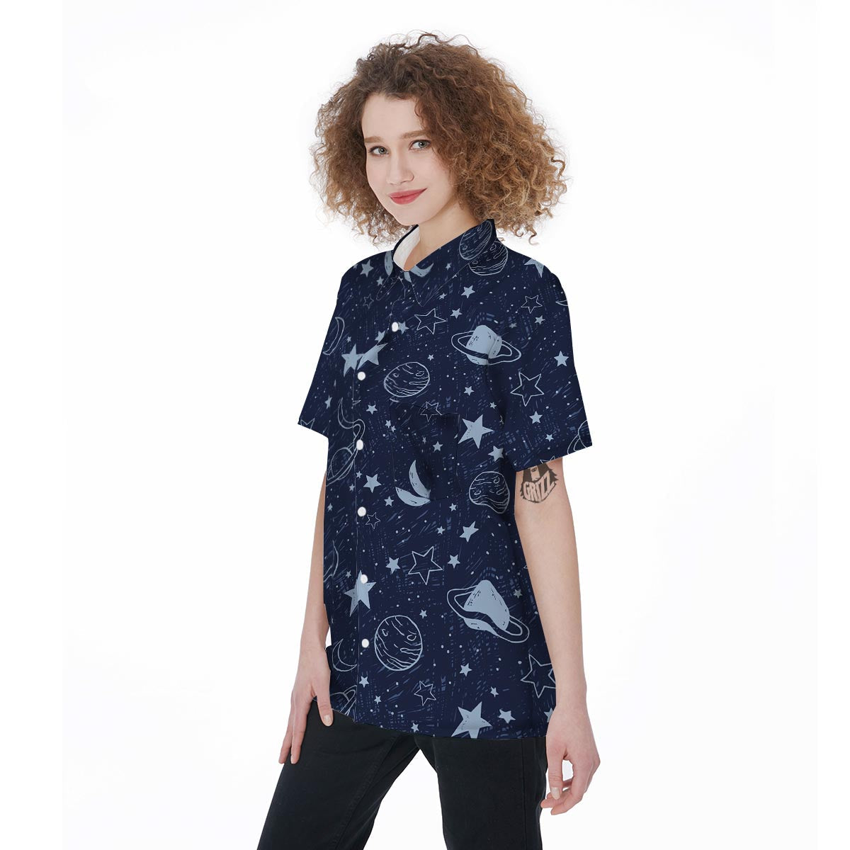 Doodle Galaxy Space Women's Short Sleeve Shirts-grizzshop