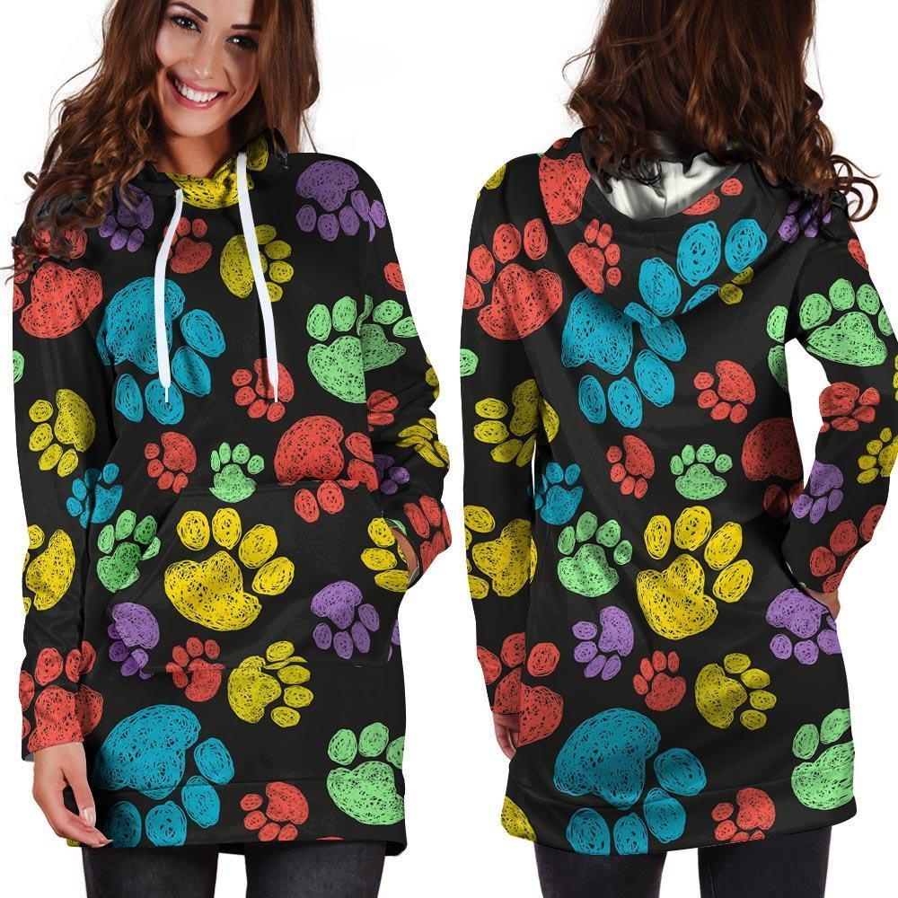 Doodle Paw Hoodie Dress-grizzshop