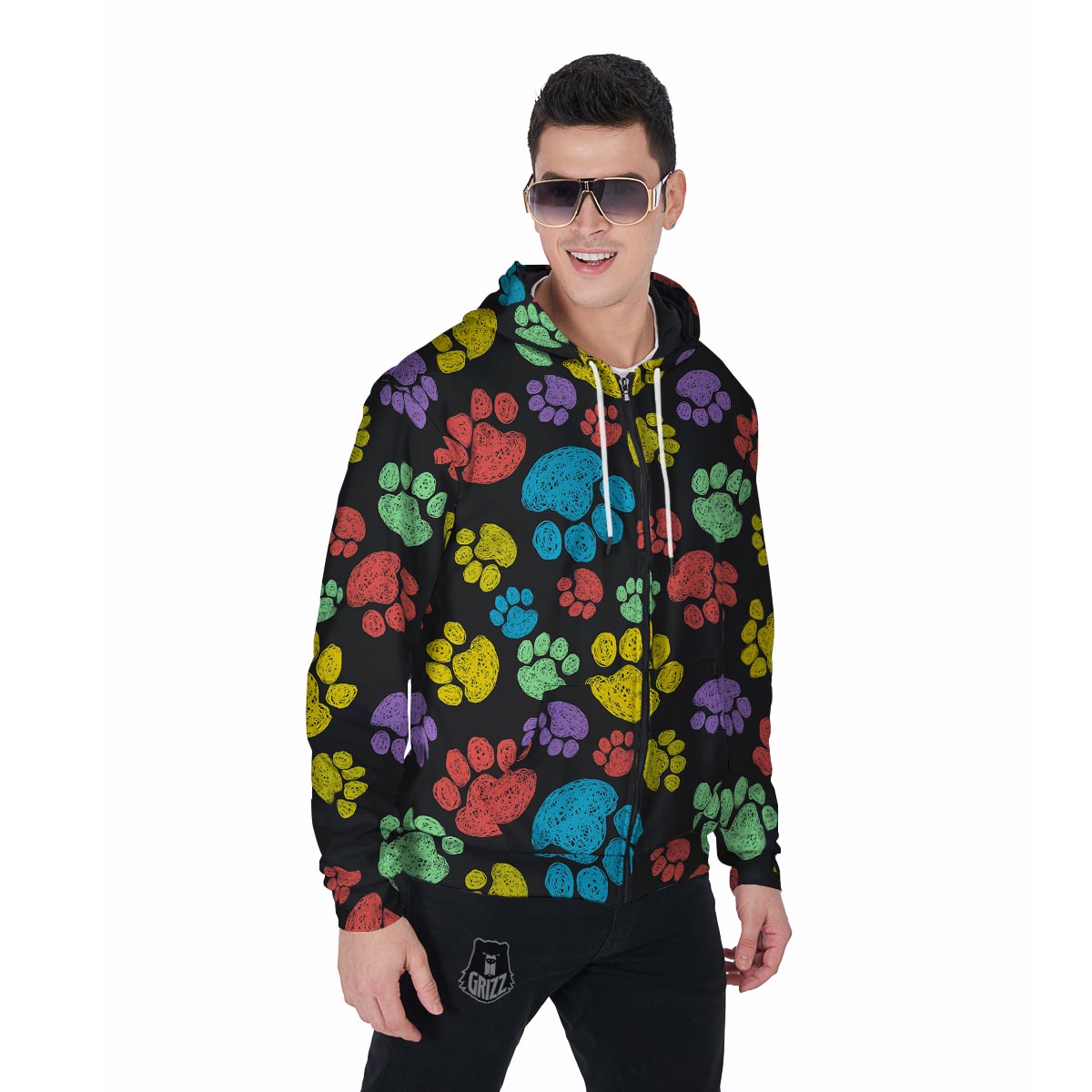 Doodle Paw Men's Zip Up Hoodie-grizzshop