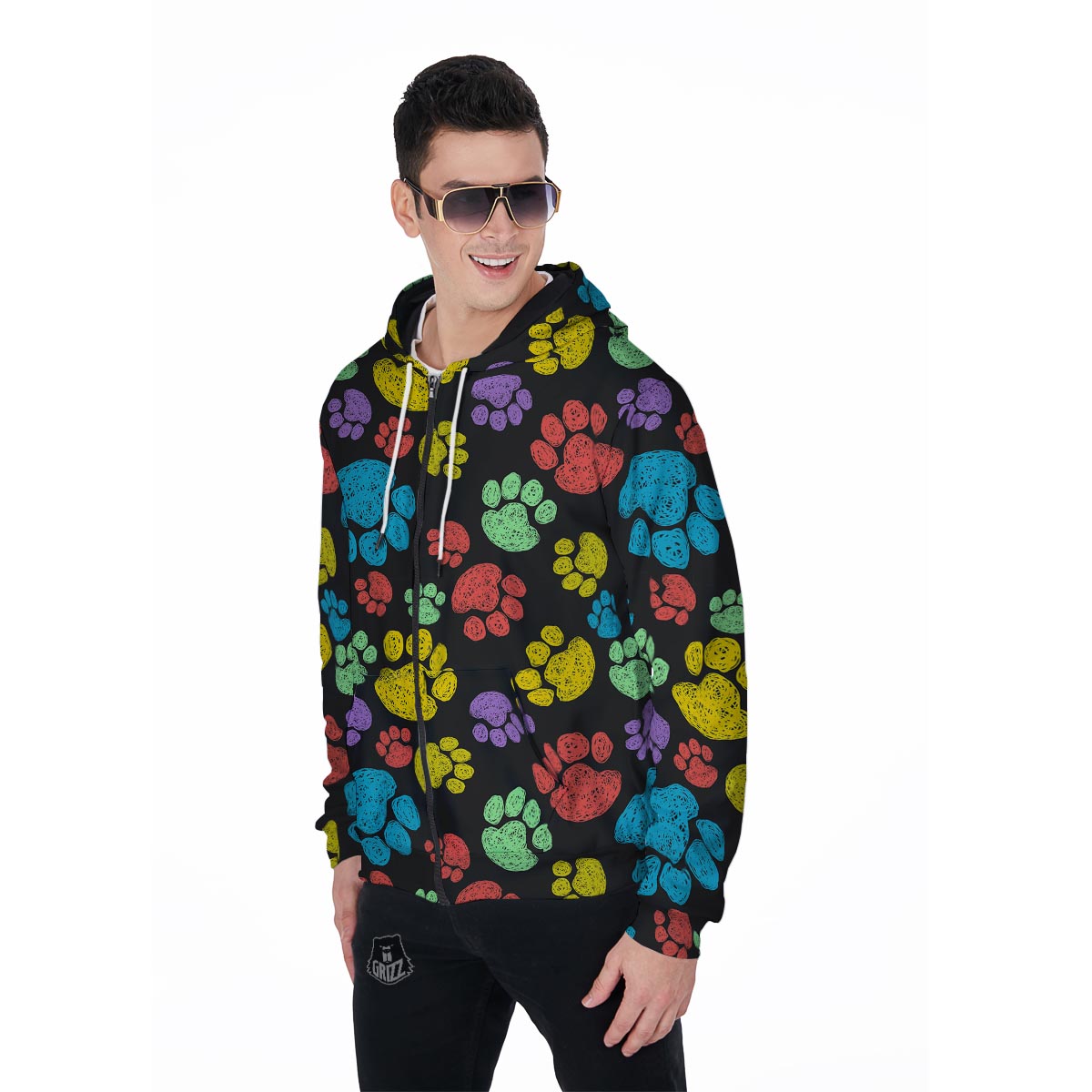 Doodle Paw Men's Zip Up Hoodie-grizzshop