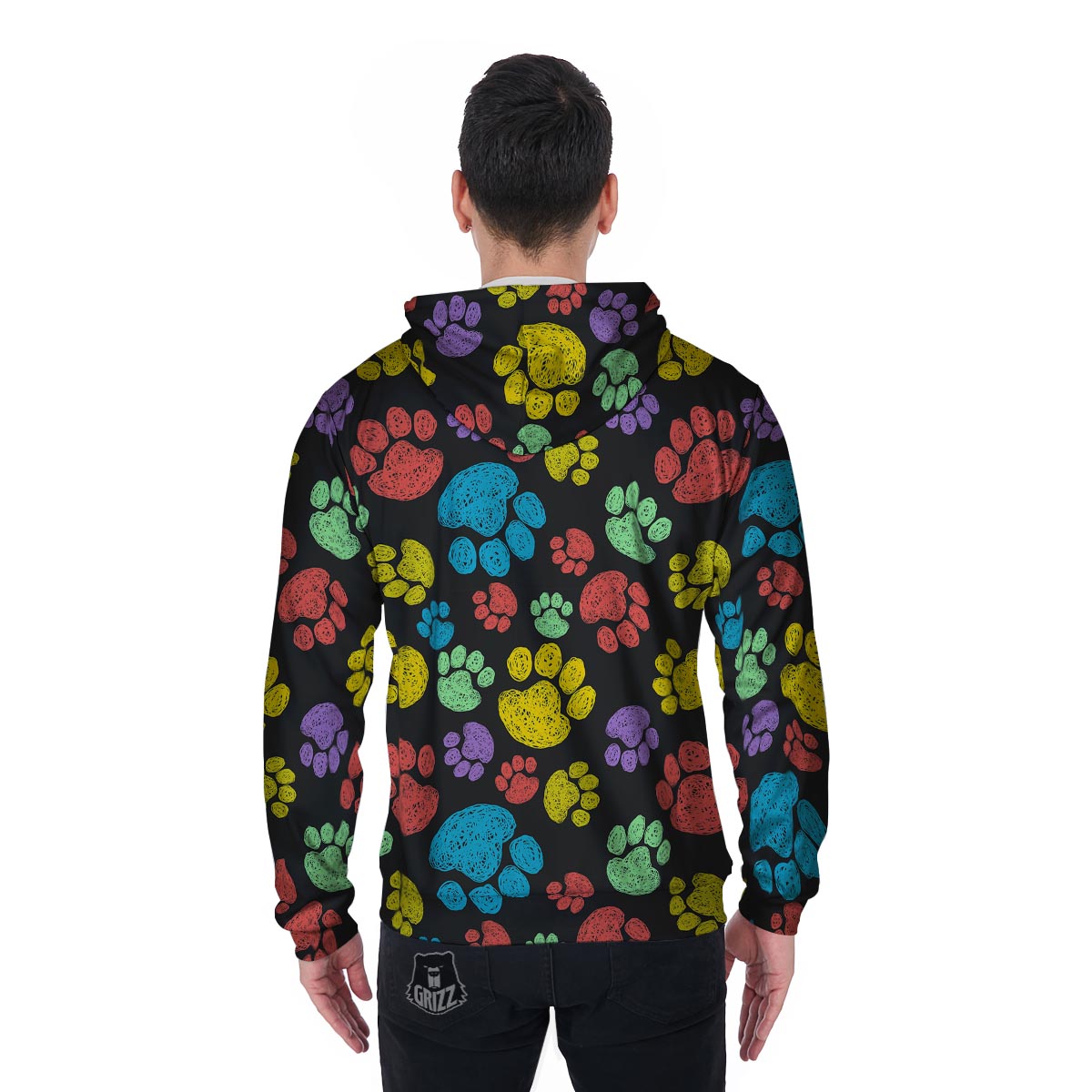 Doodle Paw Men's Zip Up Hoodie-grizzshop