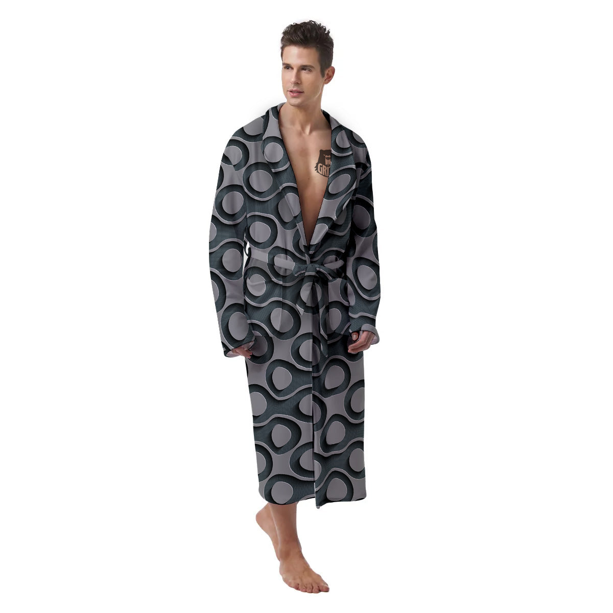 Dot 3D Geometric Print Pattern Men's Robe-grizzshop