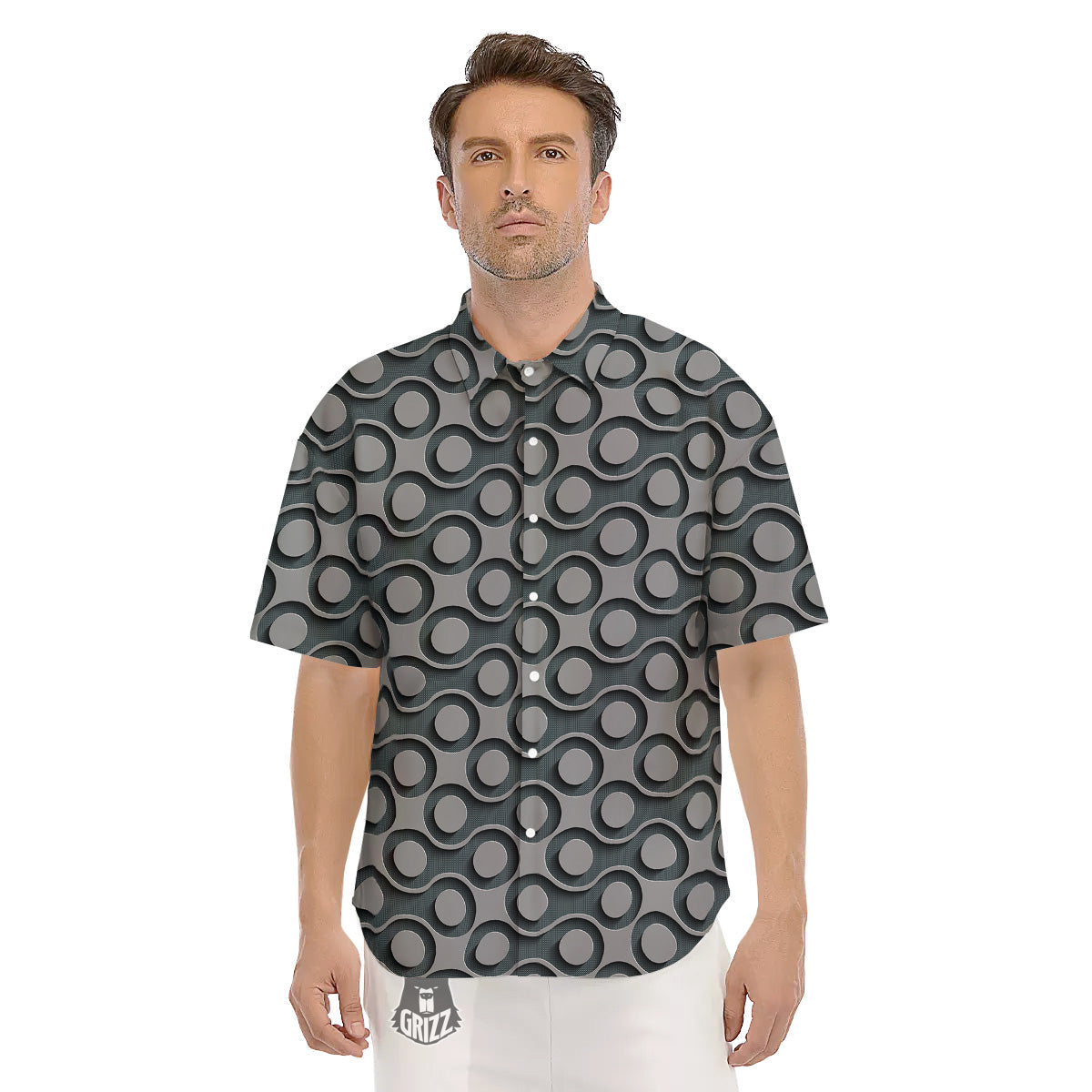 Dot 3D Geometric Print Pattern Men's Short Sleeve Shirts-grizzshop