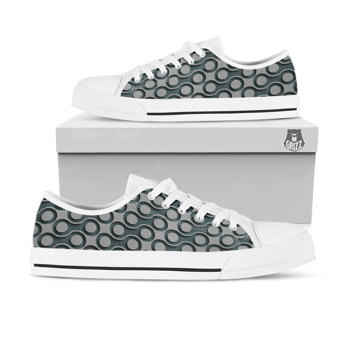 Dot 3D Geometric Print Pattern White Low Top Shoes-grizzshop