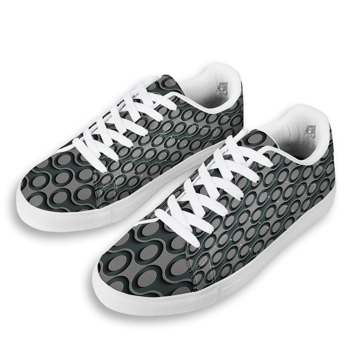Dot 3D Geometric Print Pattern White Low Top Sneakers-grizzshop