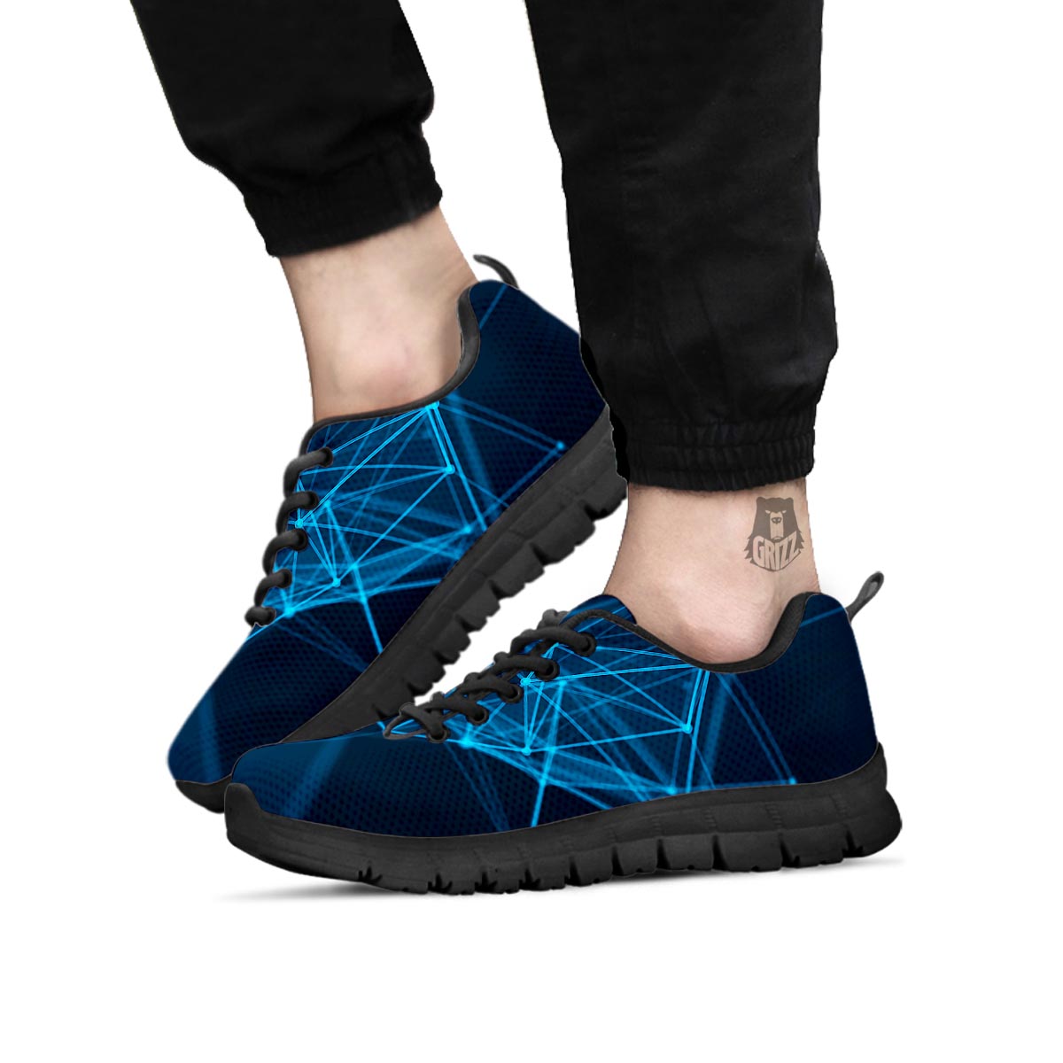 Dot Geometric Teal Polygonal Print Black Sneaker-grizzshop