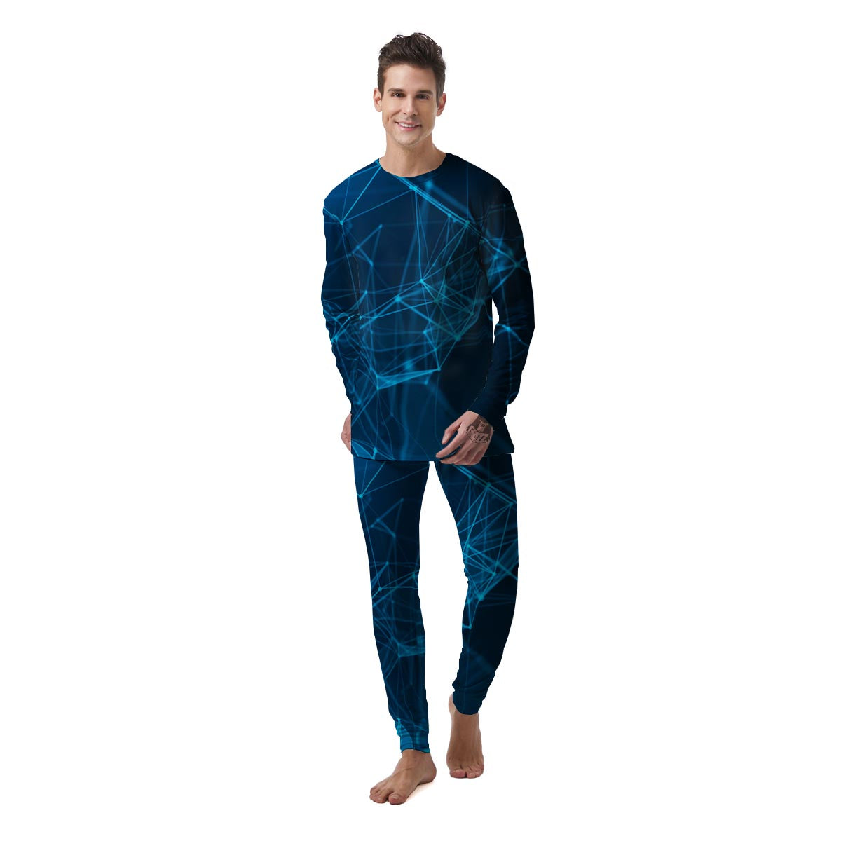 Dot Geometric Teal Polygonal Print Men's Pajamas-grizzshop