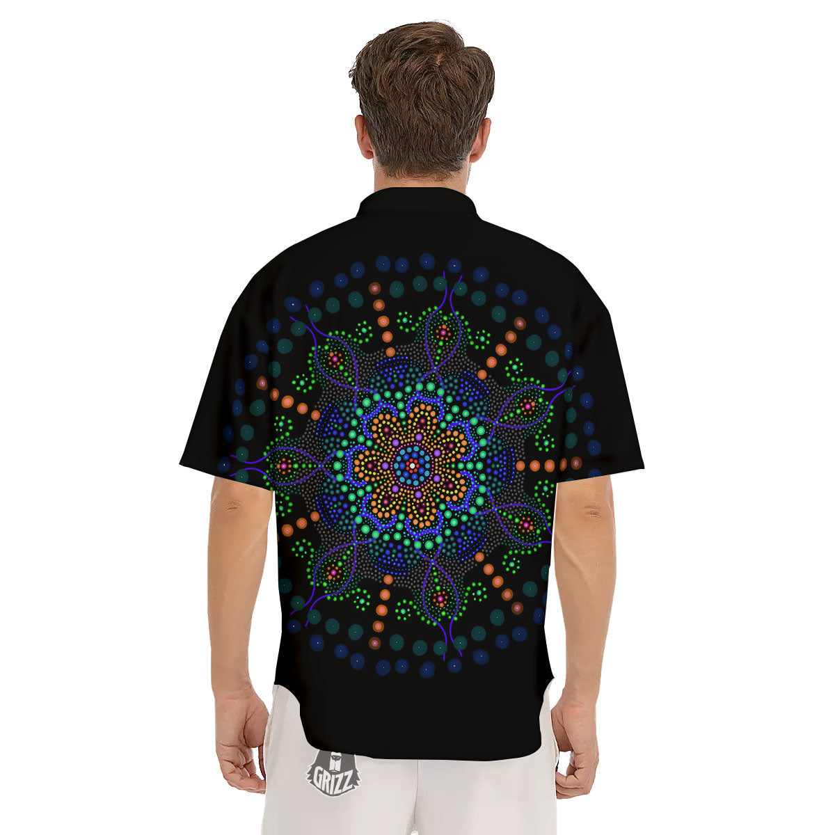 Dot Mandala Green White Print Men's Short Sleeve Shirts-grizzshop