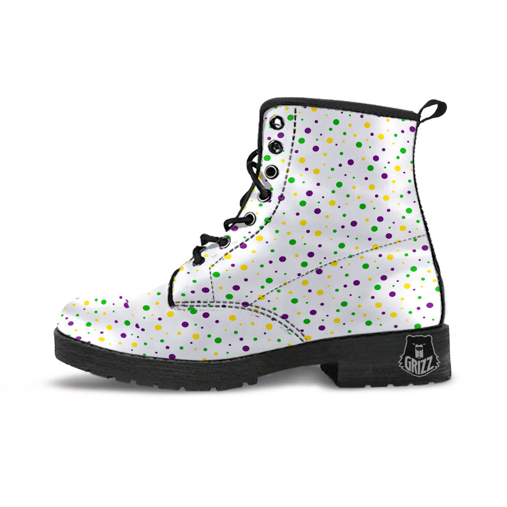 Dot Mardi Gras Print Pattern Leather Boots-grizzshop