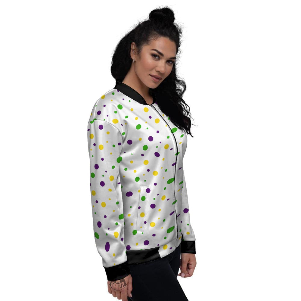 Dot Mardi Gras Print Pattern Women's Bomber Jacket-grizzshop