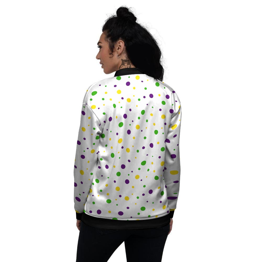 Dot Mardi Gras Print Pattern Women's Bomber Jacket-grizzshop