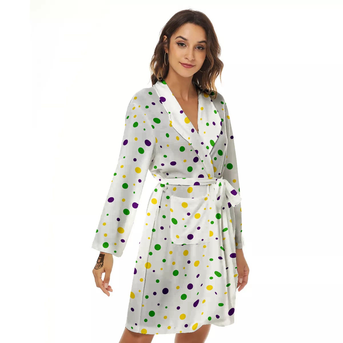 Dot Mardi Gras Print Pattern Women's Robe-grizzshop