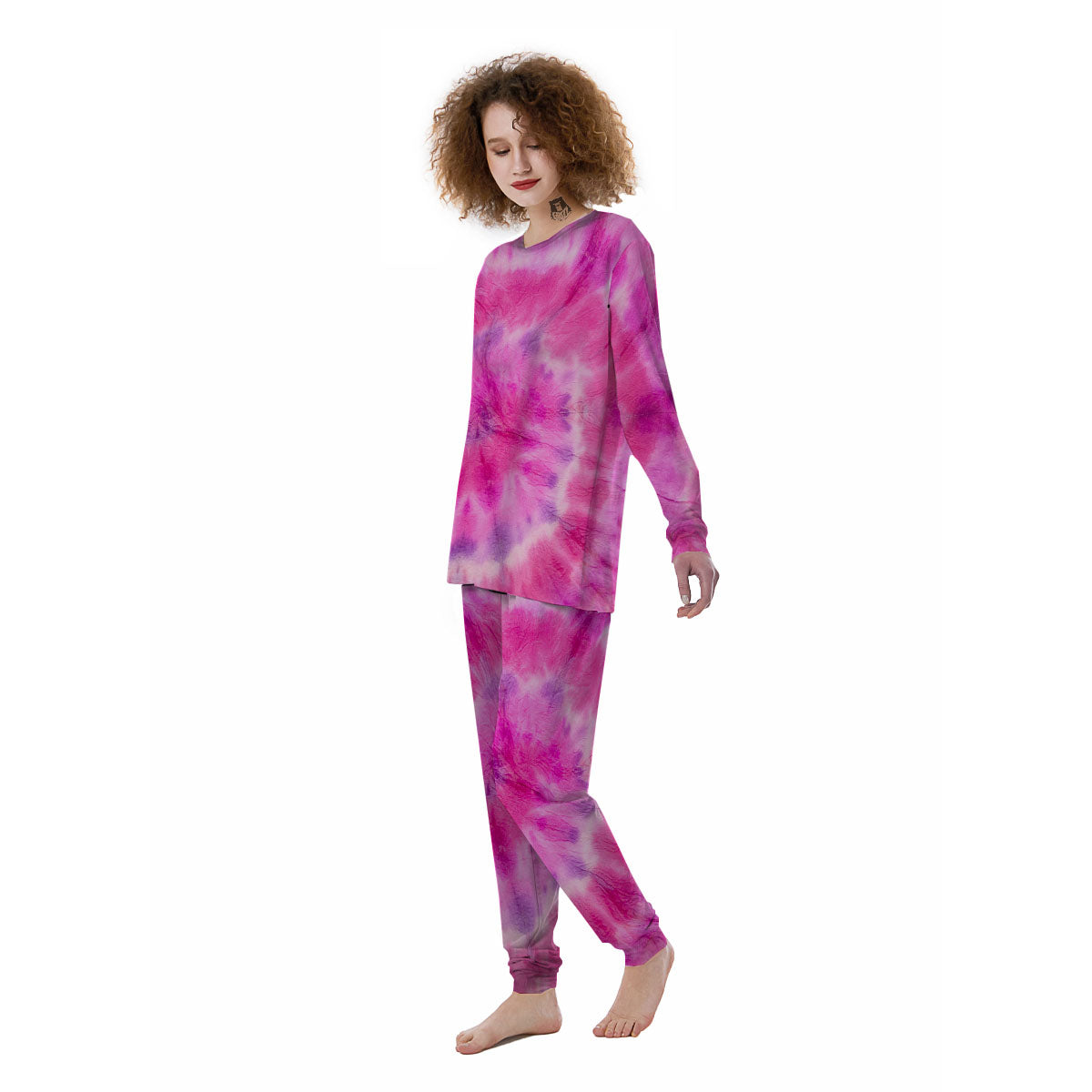 Double Pink Tie Dye Print Women's Pajamas-grizzshop