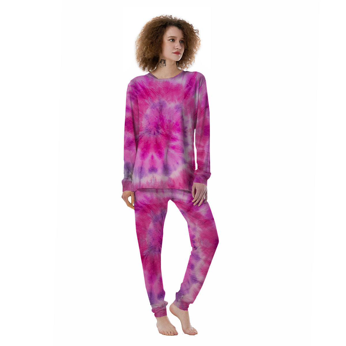 Double Pink Tie Dye Print Women's Pajamas-grizzshop