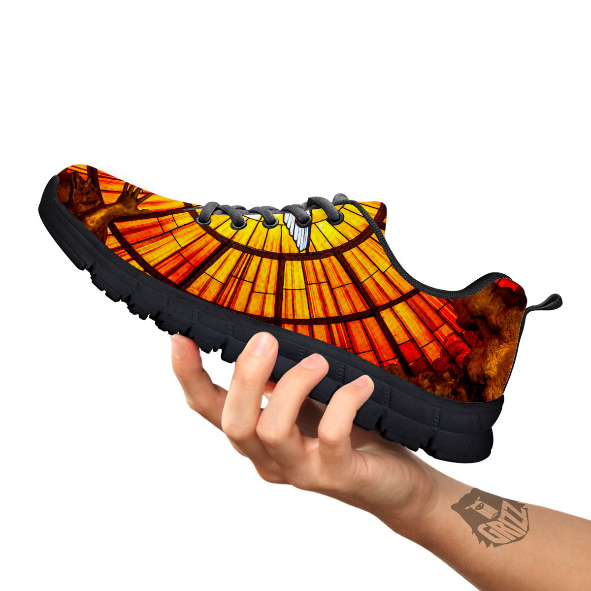 Dove Stained Holy Spirit Glass Print Black Sneaker-grizzshop